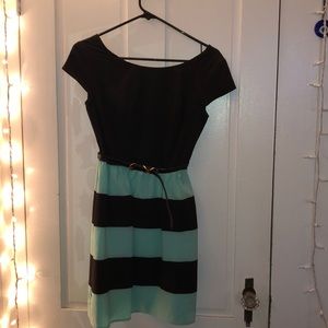 Black with teal striped dress